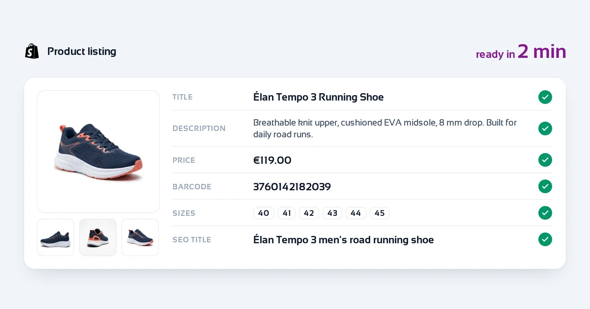 Shopify product listing automation workflow on laptop